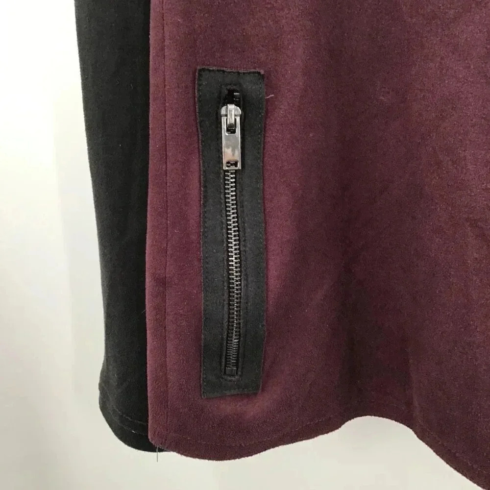 Women Jessica Simpson Ultrasuede Jacket 3X Asymmetrical Zip Colorblock Red Black - Picture 7 of 9